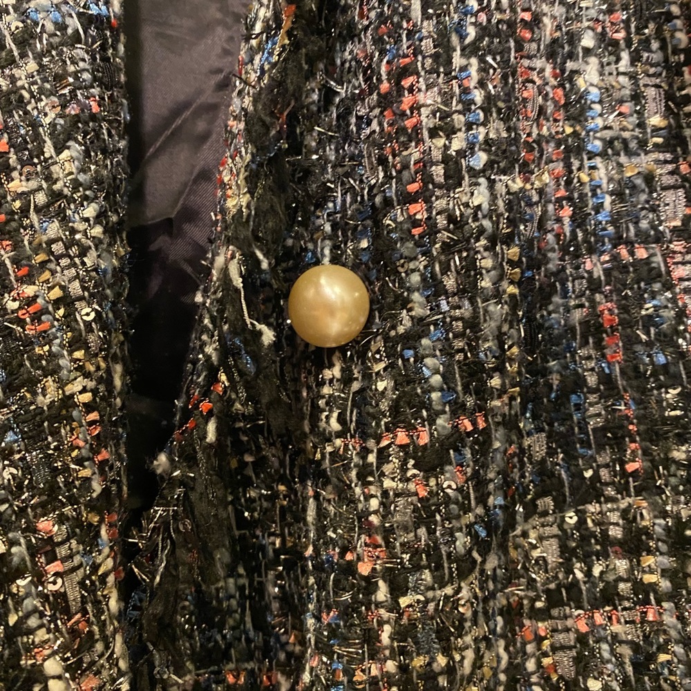Zara Medium Tweed Open Front Blazer Medium with decorative buttons